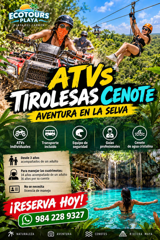 ATVs + Tirolesas + Cenotes
desde Playa del Carmen → $1890 mxn