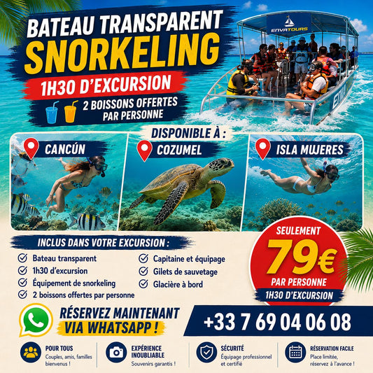 LANCHA TRANSPARENTE COZUMEL O CANCÚN O ISLA MUJERES