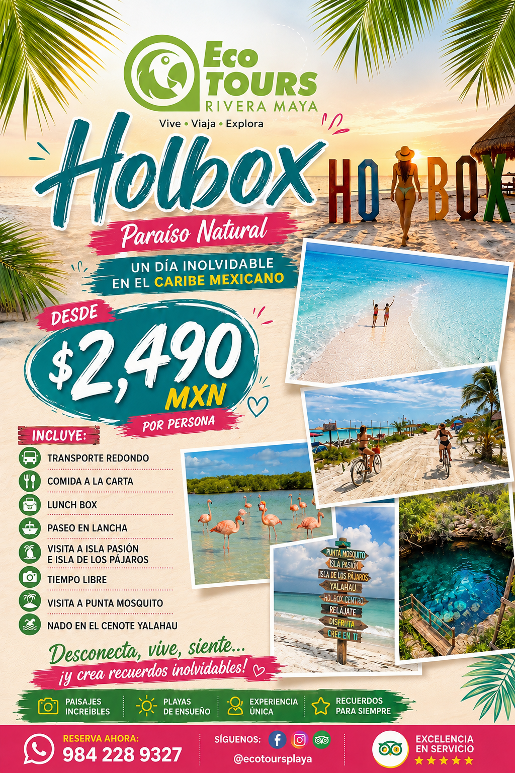 Holbox + Punta Mosquito + Isla de los pájaros desde Playa del Carmen o Cancún